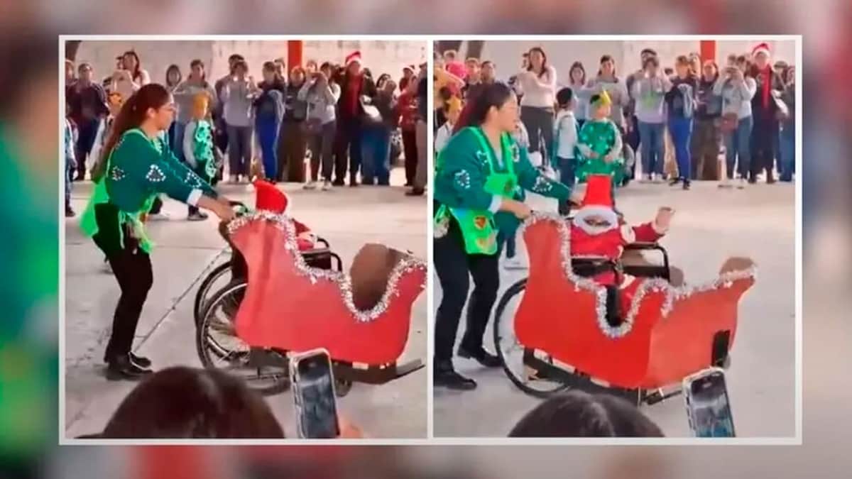VIDEO: Maestra en Coahuila se hace viral por transformar la silla de ruedas de un alumno en un trineo