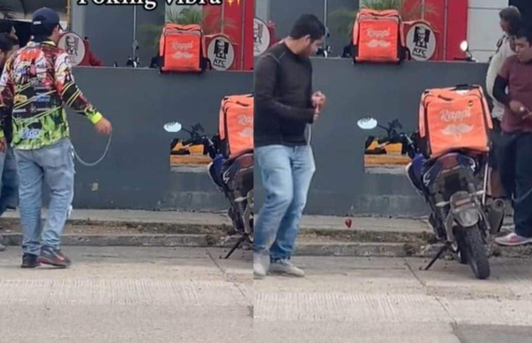 VIDEO: Repartidores toman un descanso para jugar con trompos y se hacen virales