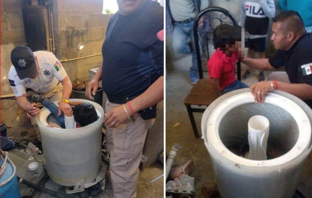 Niño se queda atrapado dentro de una lavadora en Edomex