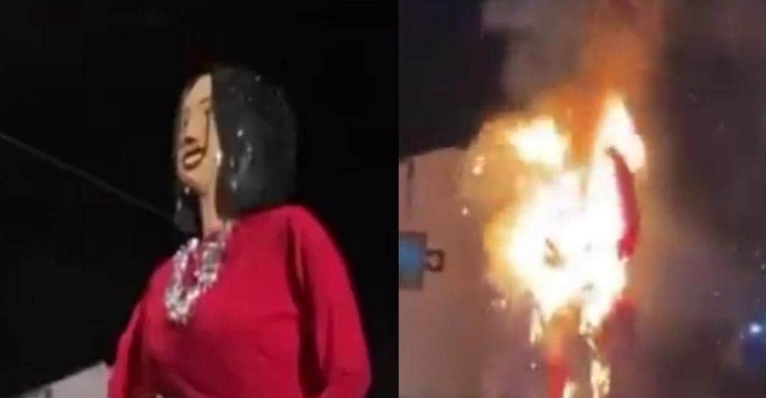 Video: Quemaron figura de Ángela Aguilar en Cancún para despedir al Año Viejo