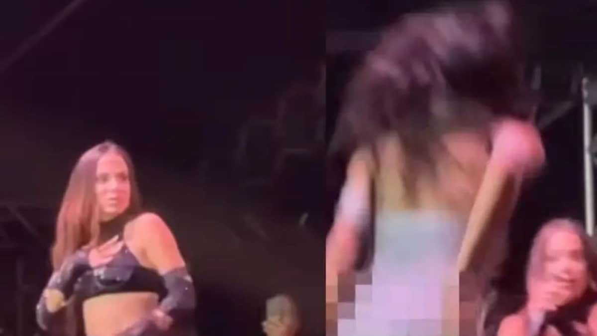 Video: Fan burla la seguridad y sube al escenario para abrazar a la cantante Anitta