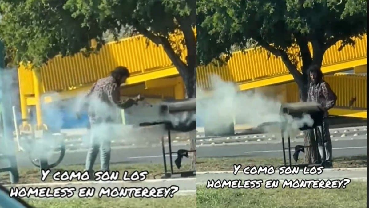 VIDEO: Hombre en situación de calle se hace viral por prender asador en plena avenida Sendero en Nuevo León
