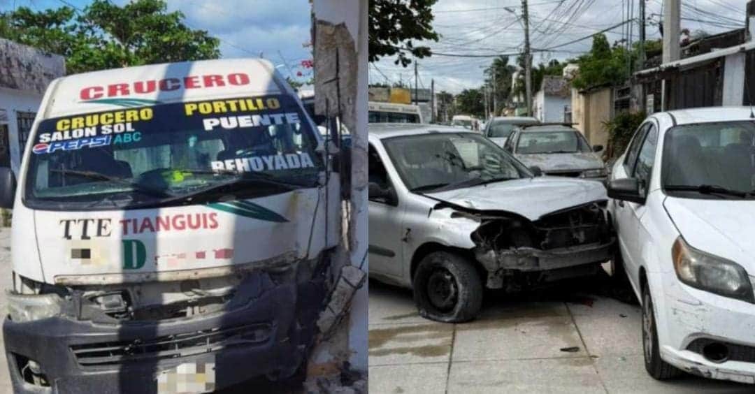 Reportan cinco lesionados tras choque de combi y automóvil en Cancún