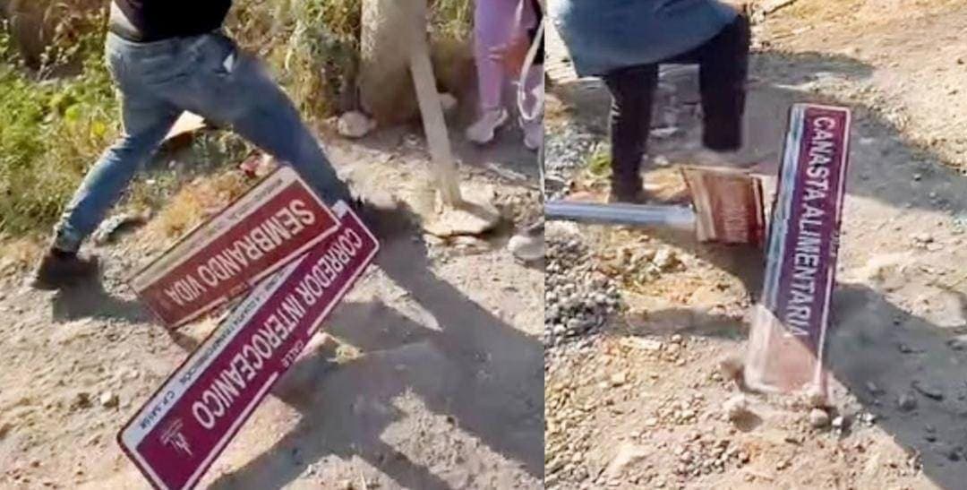 Video: Pobladores de Tultitlán, Edomex destruyen letreros de calles de colonia La Cuarta Transformación