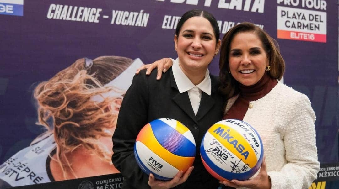 Mara Lezama y Estefanía Mercado anuncian el Tour Mundial de Voleibol en Playa del Carmen