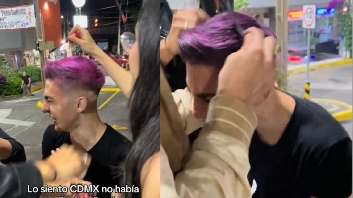 VIDEO: Joven no lo dejaban entrar al antro por su cabello rosa y se lo tiñen con rimel