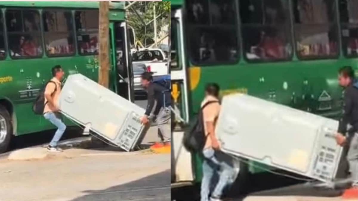 VIDEO: Personas intentan subir refrigerador en un camión en Guadalajara