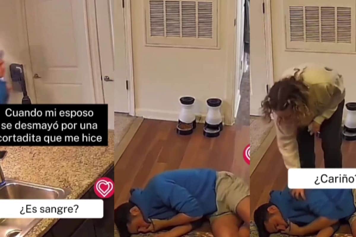 VIDEO: Hombre se desmaya al ver una pequeña herida en su esposa