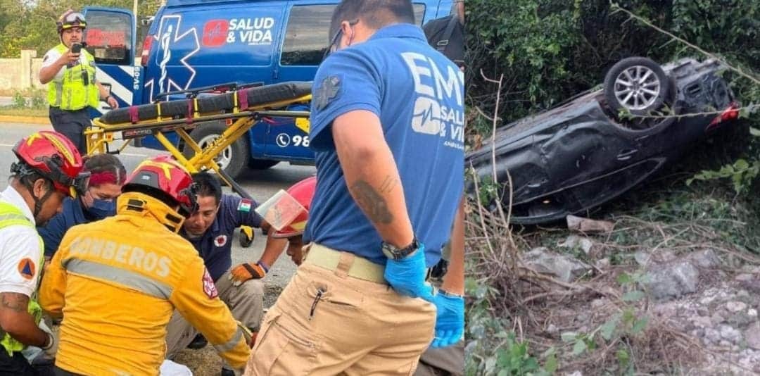 Mujer queda prensada tras un fuerte choque en el tramo Tulum-Playa del Carmen