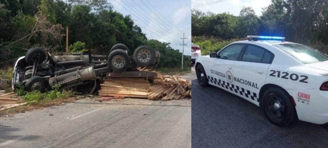Nuevo accidente en la vía Tulum-Playa del Carmen; chofer de tráiler se queda dormido y vuelca