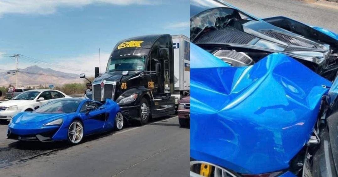 Trailero choca contra un auto McLaren de 3.5 mdp en carretera de Guanajuato