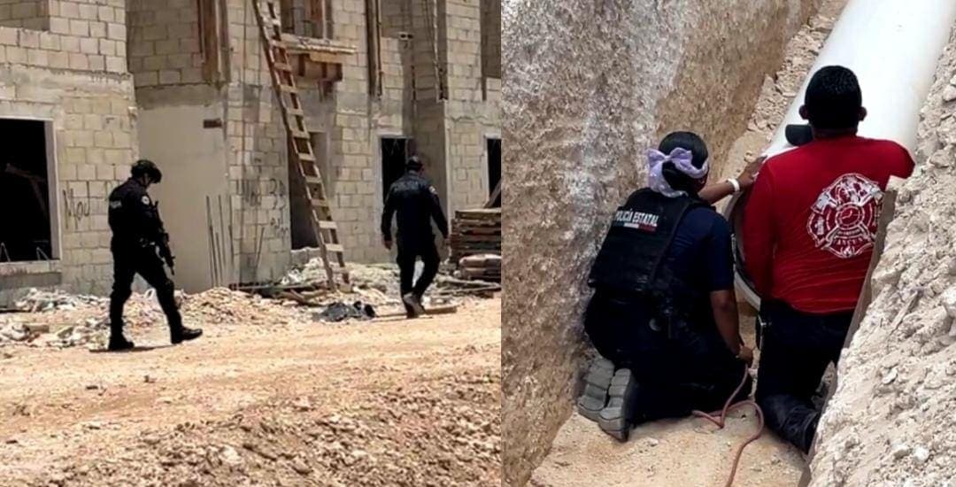 Sujetos querían robar un taxi en Cancún e intentan escapar a través de tuberías