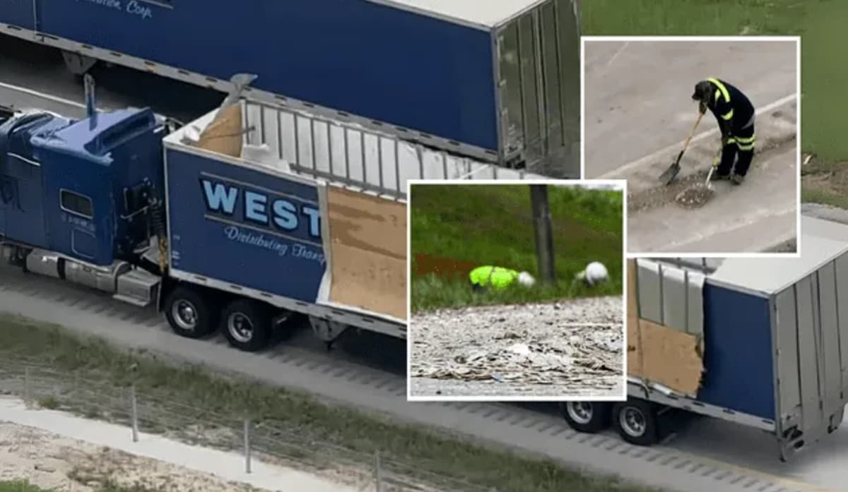 Video: Camión cargado de monedas se vuelca en autopista de Estados Unidos