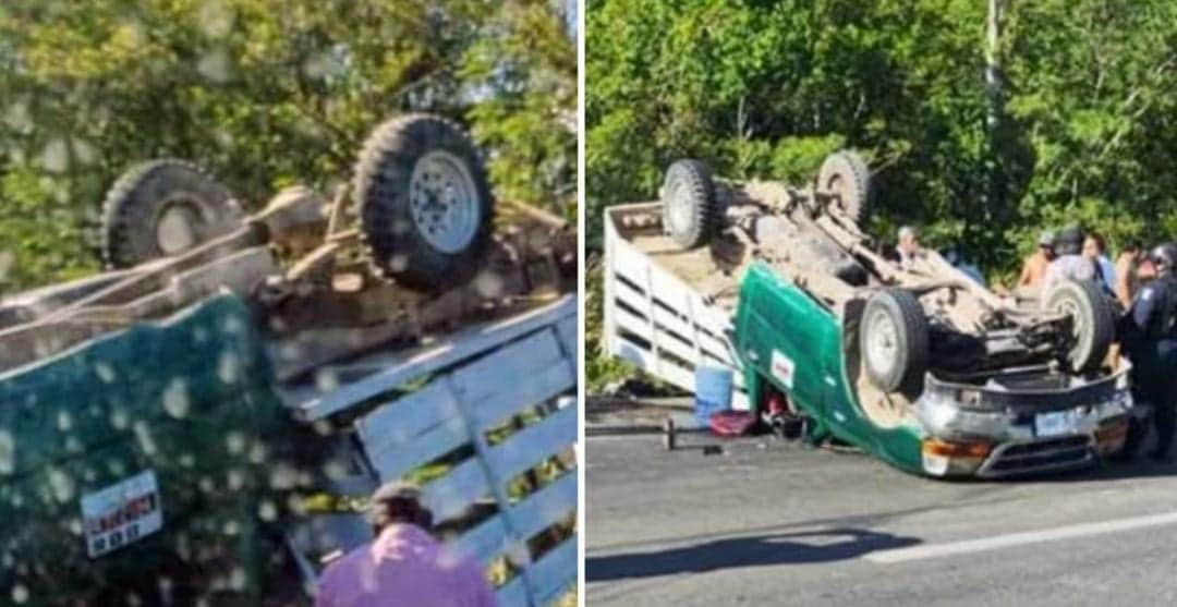 Fuerte volcadura de camioneta en Chetumal deja 10 personas lesionadas