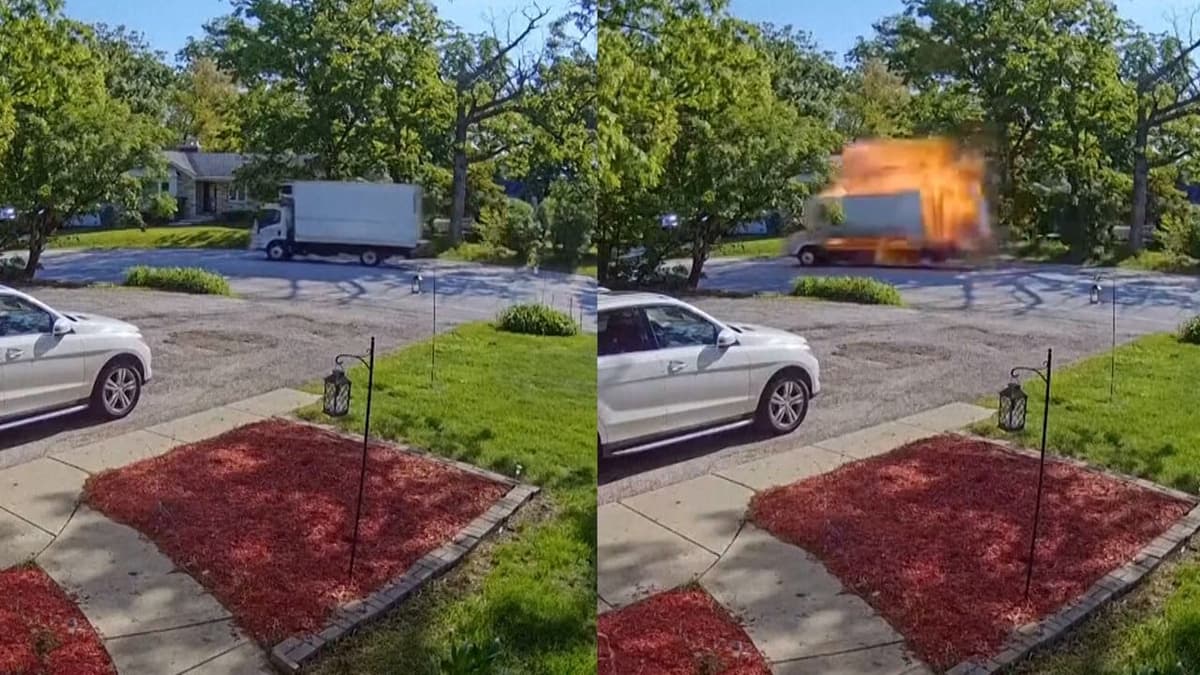 Video: Explota camión de mudanzas en Estados Unidos; conductor resultó herido