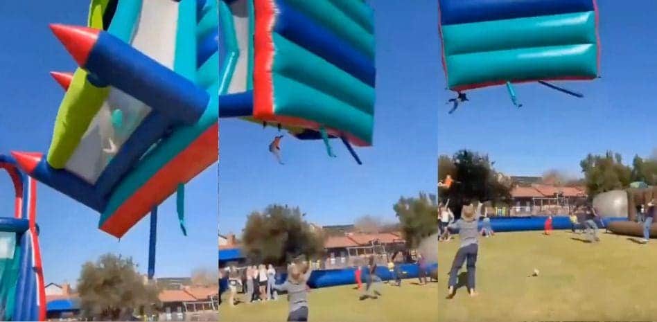 Video: Castillo inflable sale volando con varios niños dentro en festival escolar en Sudáfrica