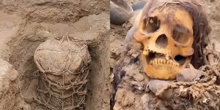 Video: Hallan momia de mil años mientras cambiaban una tubería en Lima, Perú