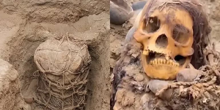 Video: Hallan momia de mil años mientras cambiaban una tubería en Lima, Perú