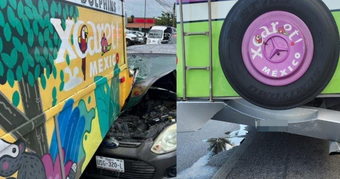 Automovilistas chocan contra camiones de Xcaret en Cancún y Playa del Carmen