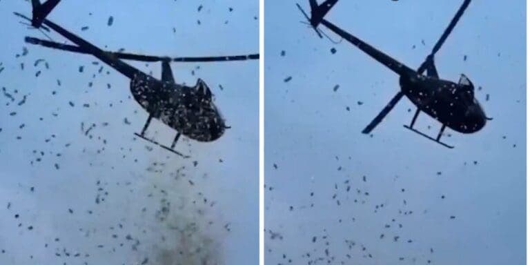 Video: Lanzan dólares desde un helicóptero para cumplir último deseo de un empresario en Estados Unidos