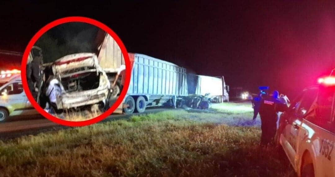 Conductor muere calcinado tras chocar con un tráiler en una carretera en Tamaulipas