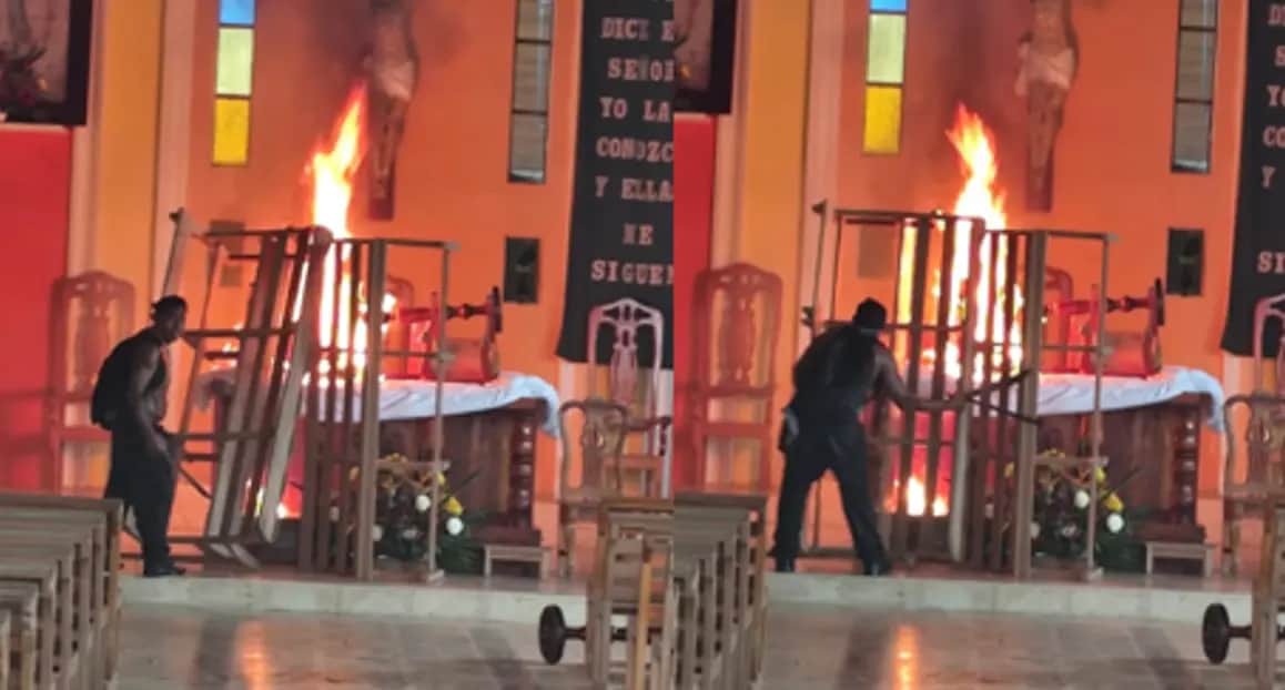 Video: Sujeto quema el altar de una iglesia en Veracruz