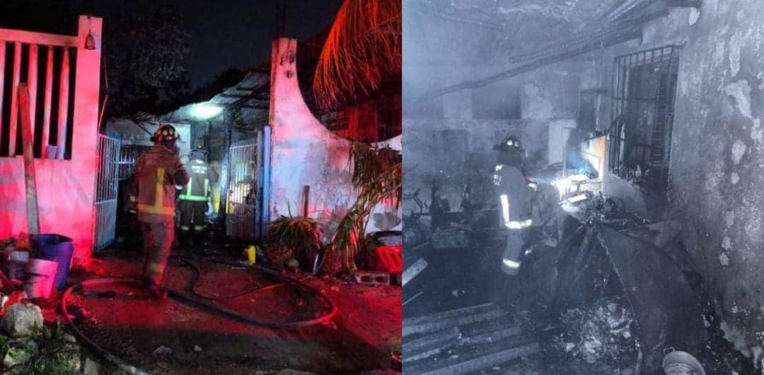 Quedan dos personas lesionadas tras incendio de vivienda en la 241 de Cancún