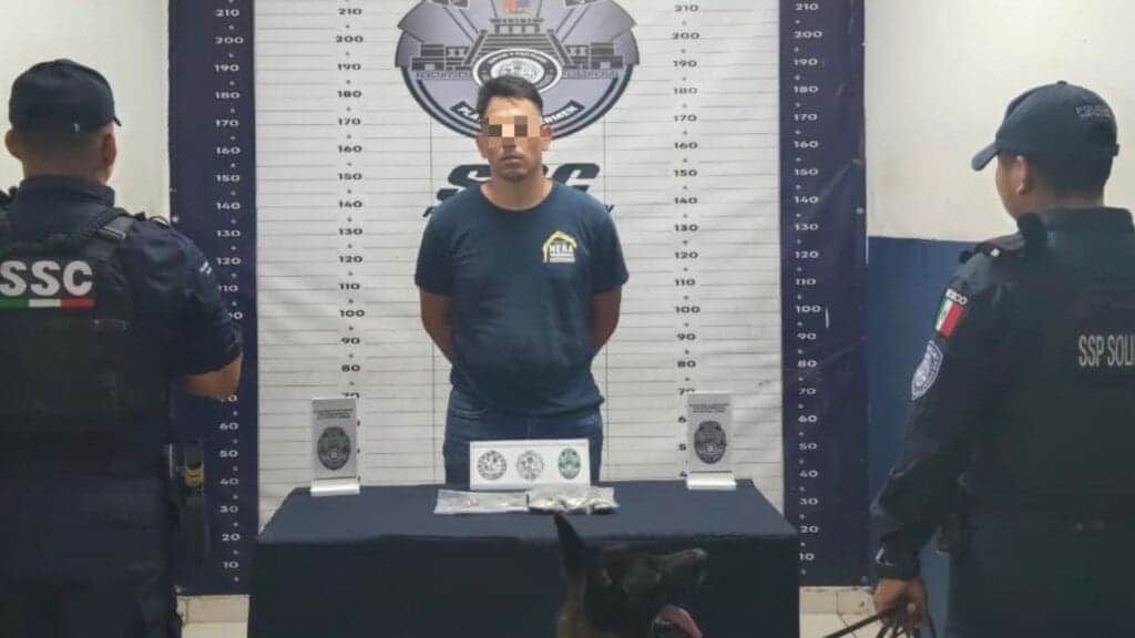 Detienen a presunto narcomenudista en posesión de marihuana en Playa del Carmen