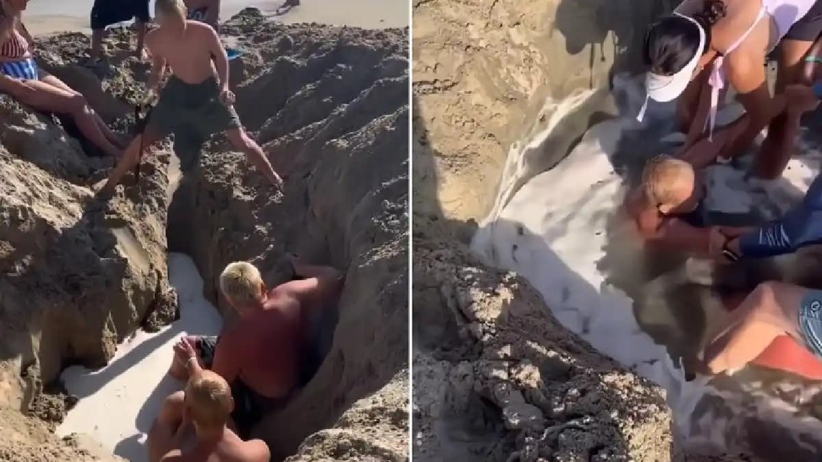 Video: Niños quedan atrapados en un hoyo de arena en una playa de California, Estados Unidos