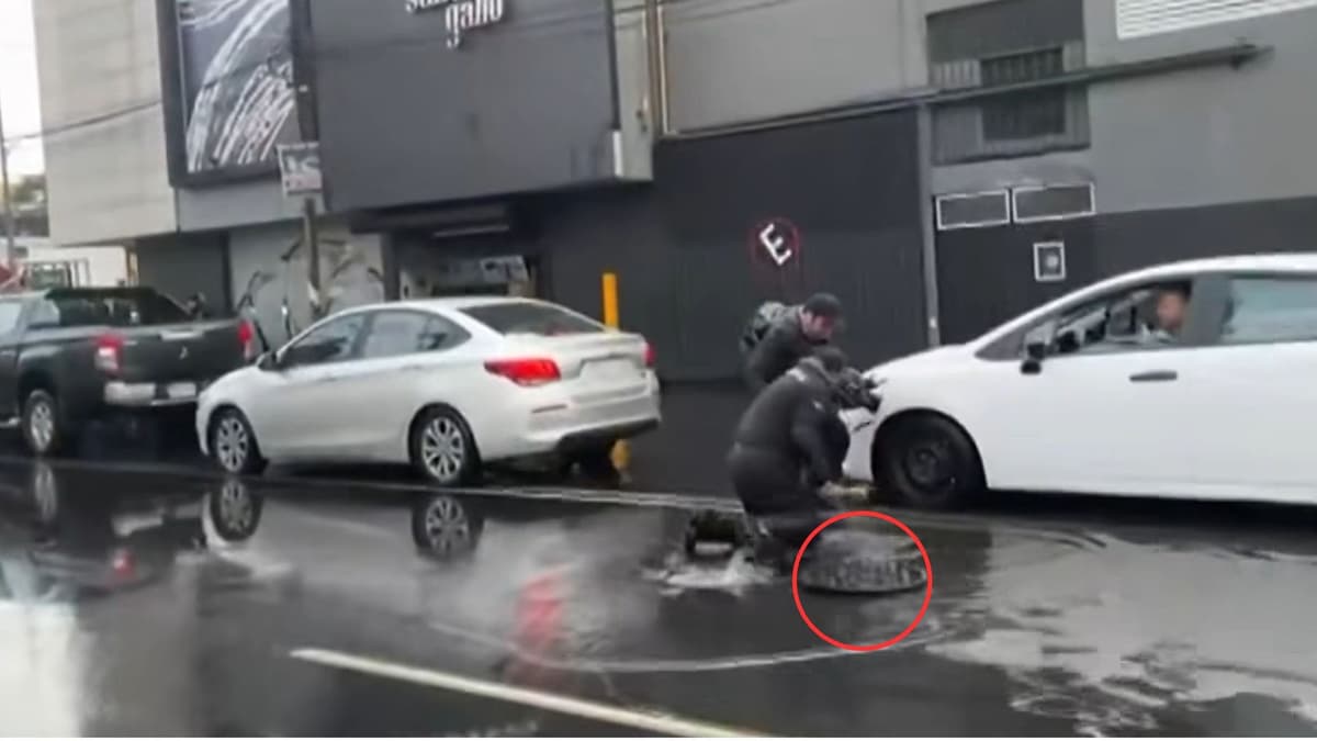 Video: Reportero tropieza con coladera descubierta mientras cubría encharcamiento en la alcaldía Tlalpan, CDMX