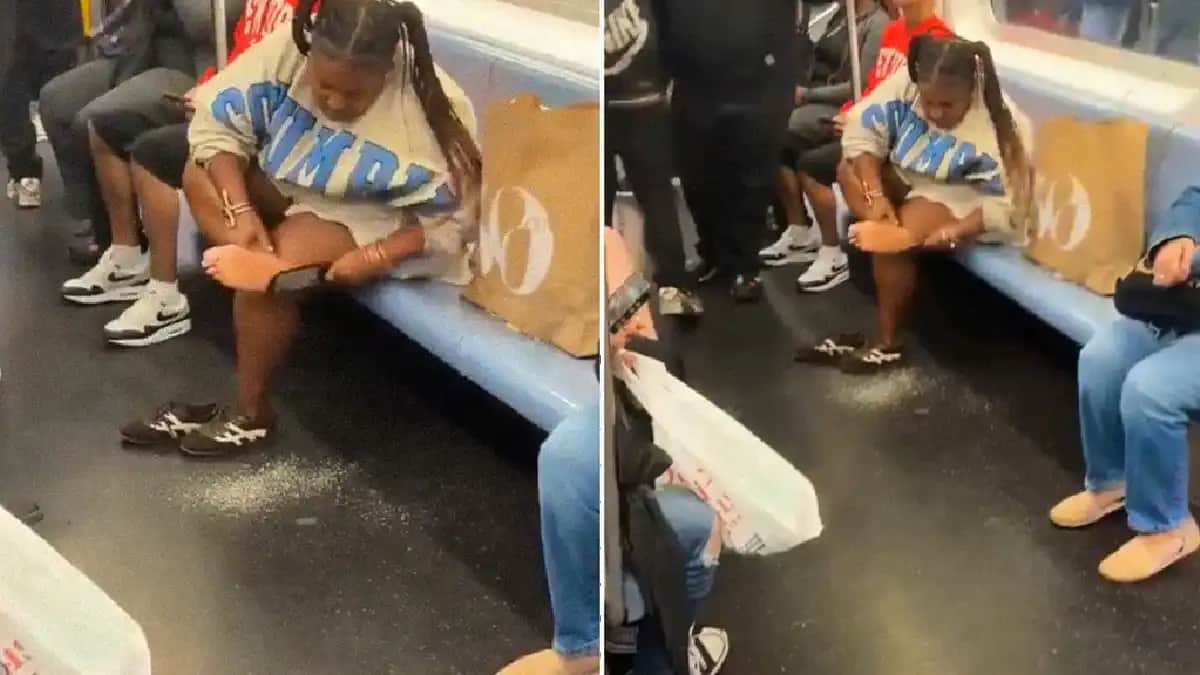 Video: Mujer se hace pedicure en el metro de Nueva York, Estados Unidos