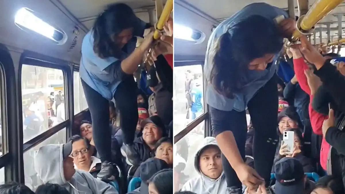 Video: Mujer pasa por encima de pasajeros para cobrarles en transporte público de Lima, Perú