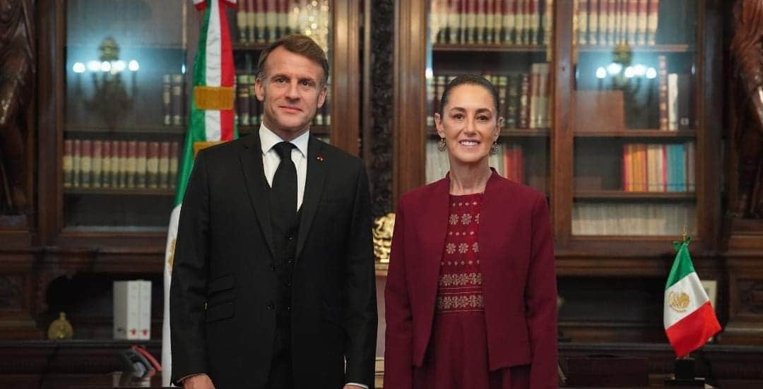 Claudia Sheinbaum recibe a Emmanuel Macron, presidente de Francia, en Palacio Nacional