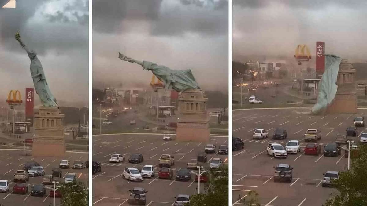 Video: Réplica de la Estatua de la Libertad se derrumba por fuertes vientos en Brasil