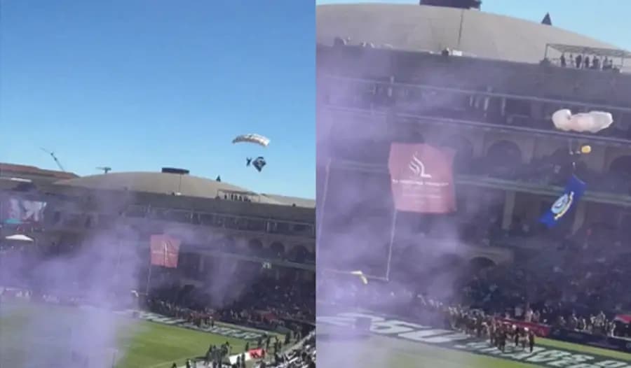 Video: Paracaidista cae tras atorarse en un cable durante espectáculo en Texas, Estados Unidos