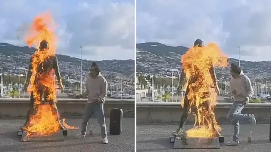 Video: Tiktoker incendia estatua de Cristiano Ronaldo en Portugal