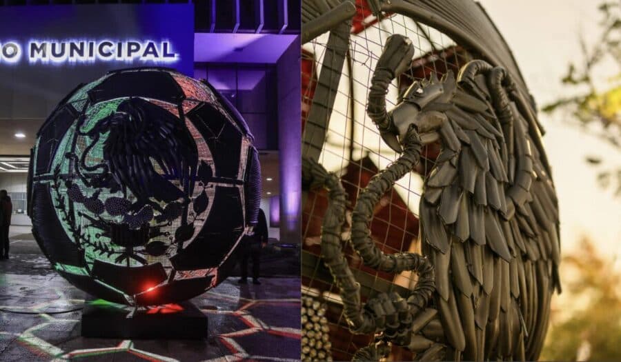 Rumbo al Mundial 2026, inauguran escultura de balón de futbol en Monterrey, Nuevo León
