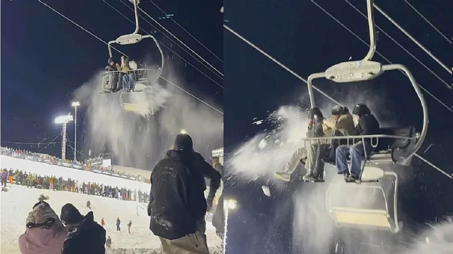 Video: Arrojan bolas de nieve a turistas atrapados en un teleférico en Suiza
