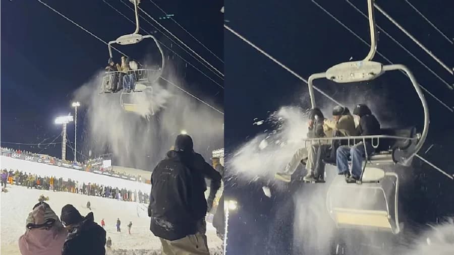 Video: Arrojan bolas de nieve a turistas atrapados en un teleférico en Suiza