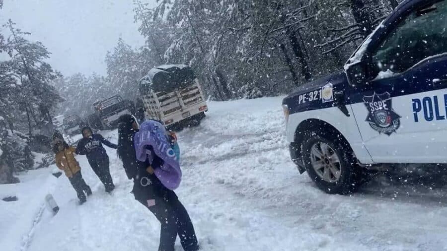 Rescatan a cuatro mujeres y dos niños de morir congelados tras tormenta de nieve en Chihuahua