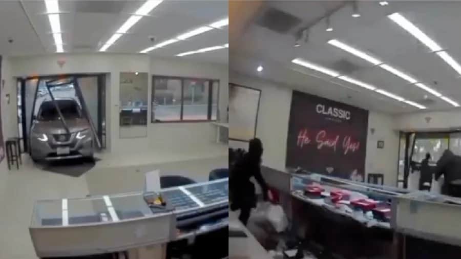 Video: Sujetos estrellan auto contra joyería para asaltarla en California, Estados Unidos