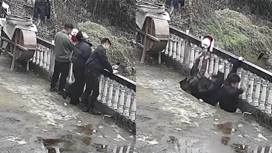 Video: Colapsa parte de una terraza y tres personas resultan lesionadas en China