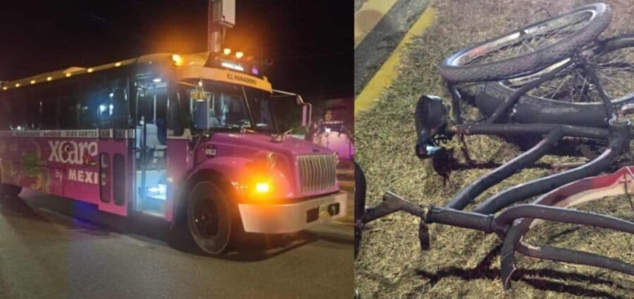 Chofer de autobús de Xcaret arrolla a un ciclista en el bulevar Playa del Carmen