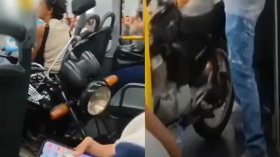 Video: Hombre sube con su moto a un autobús en Brasil
