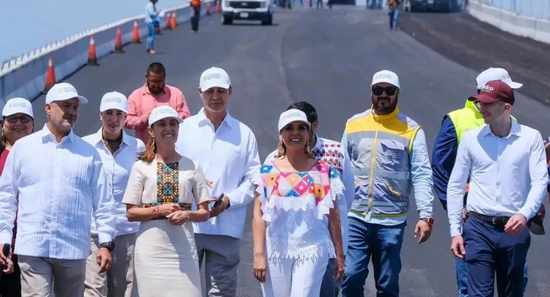 Supervisan Claudia Sheinbaum y Mara Lezama avances finales del puente Nichupté en Cancún