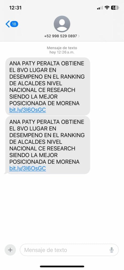 Con llamadas y mensajes telefónicos intentan convencer a cancunenses que Ana Paty Peralta no está reprobada entre los alcaldes de México