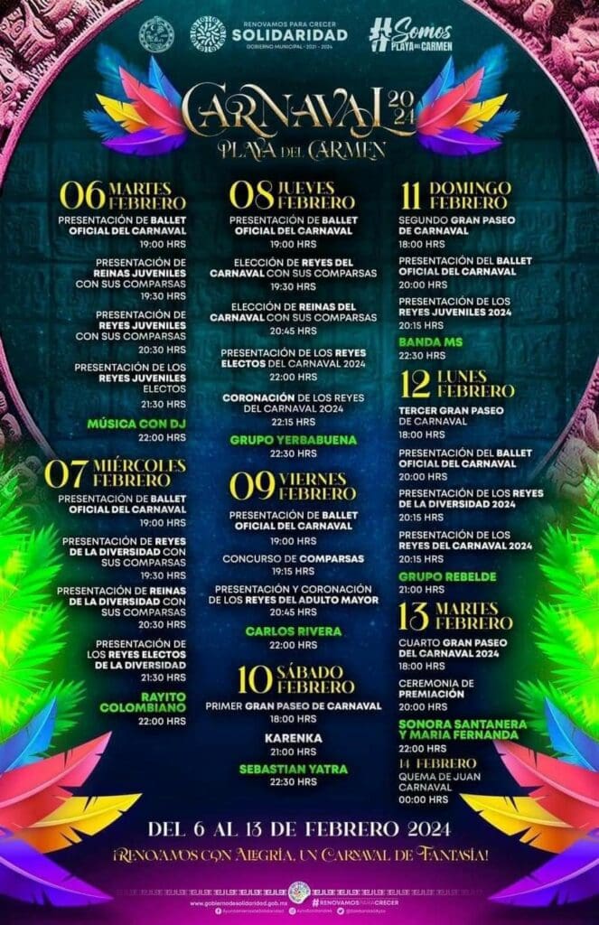 Sonora Santanera, Rayito Colombiano, Sebastián Yatra y Carlos Rivera en el Carnaval 2024 de Playa del Carmen