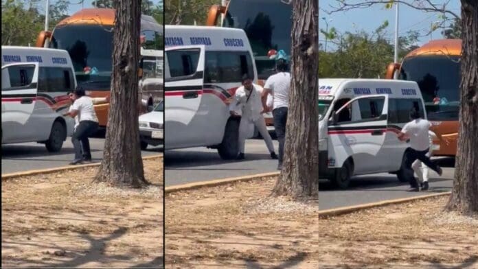 Dos conductores decidieron arreglar sus diferencias a través de una pelea callejera en pleno centro de Cancún, sobre la avenida Tulum.