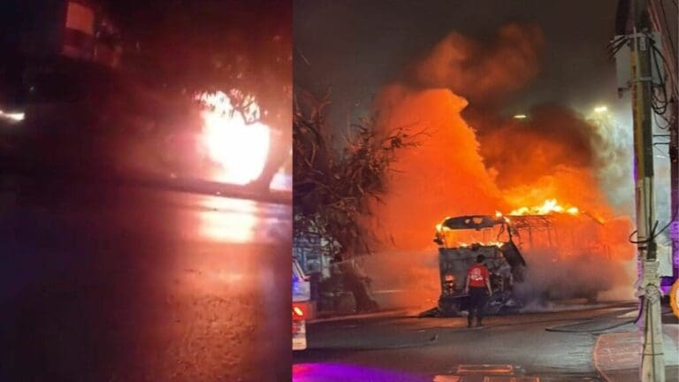 Autobús se incendió en la avenida Kabah de Cancún; quedó consumido por el fuego